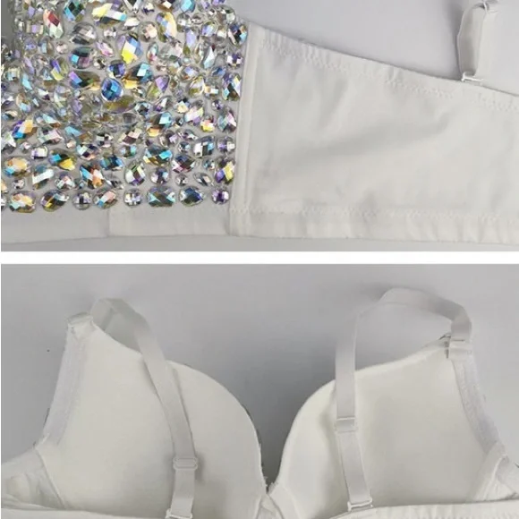 Size Small Absolutely Stunning White AB Embellished Gem Stone Corset Bustier - Picture 7 of 9